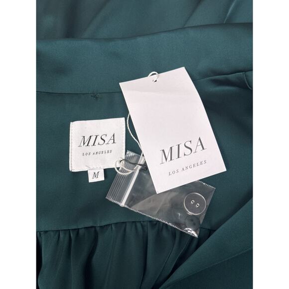 New MISA Los Angeles Top Medium Womens Emerald Green Satin Wrap Jacket Blouse - Picture 7 of 8